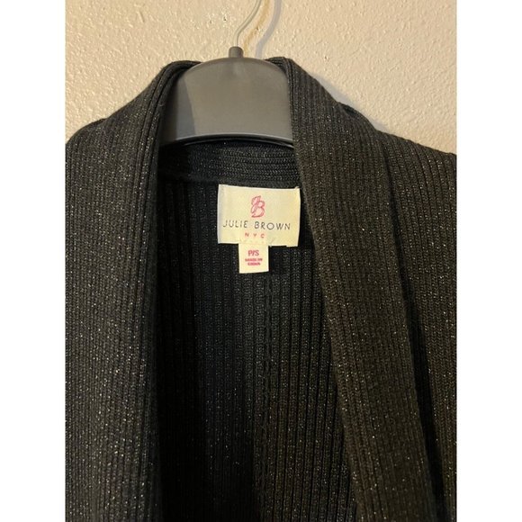 Julie Brown Long Cardigan Sweater Duster S Small Black Shimmer Washable NEW - Picture 13 of 15